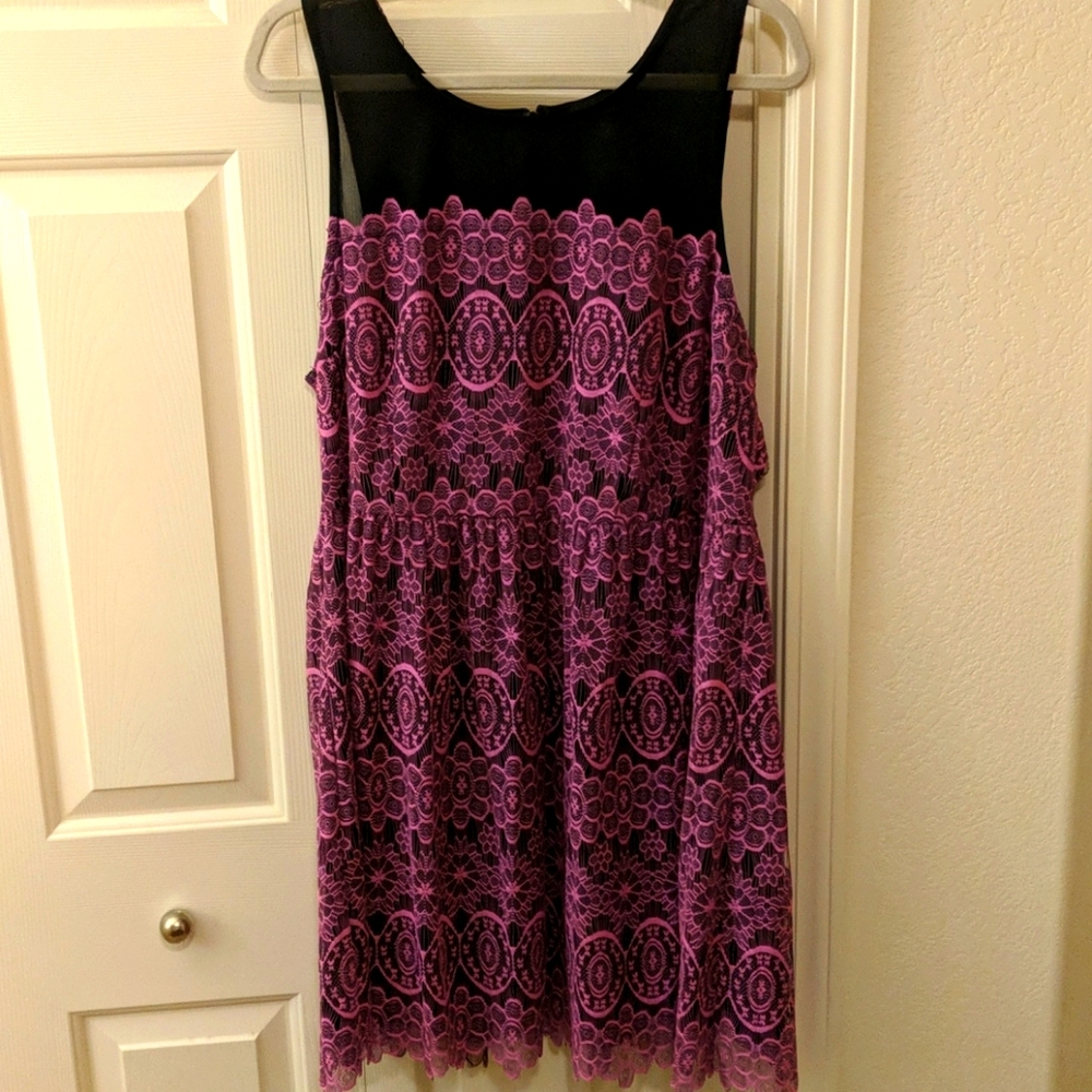 Hot pink and black lace dress